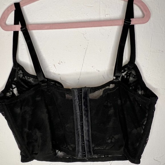 ASOS Black Lace Underwire Longline Bustier Bra, Size S, 34B - Picture 4 of 9